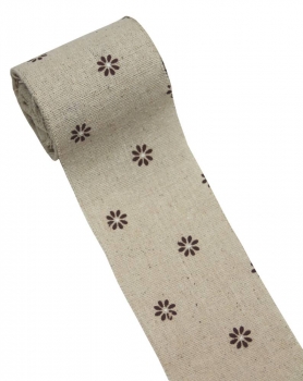 Baumwollband natur bedruckt mit Blumen braun 60mm/3m